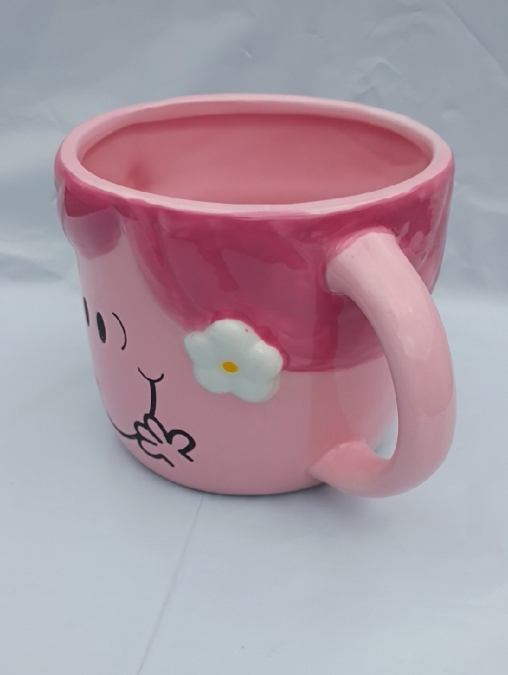 Magenta Pink Smiley Ceramic Mug with Daisy Ears Mr Men Little Miss Hug NWOT - Picture 3 of 10